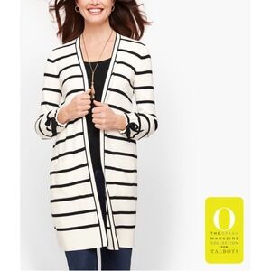 NWT Talbots The Oprah Magazine Collection Cream Black Striped Duster Cardigan 2X